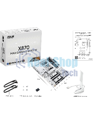 Материнская плата ASUS X870 MAX GAMING WIFI7 W, AM5, AMD X870, 4xDDR5, 4xSATA, 3xM.2, 1xPCIe 5.0 x16, 2xPCIe 4.0 x16, 1xPCIe 3.0 x16, 1xHDMI, 2xUSB Type-C (Display), 1x2.5Gb LAN, Wi-Fi 7, Bluetooth 5.4, 2xUSB-C 40Gbps, 1xUSB-A 10Gbps, 3xUSB-A 5Gbps, 4xUSB-A 2.0, 3x3.5 мм, 7.1, ATX