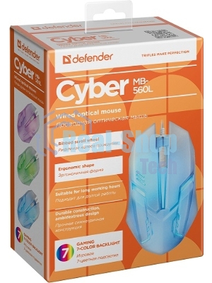 Мышь проводная Defender Cyber MB-560L белый, 1200 dpi, USB, кнопки - 3