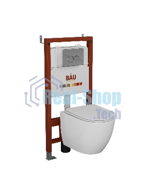 Комплект BAU 6 в 1: инсталляция BAU PRO, унитаз подвесной безободковый Bau Dream, быстросъемное тонкое сиденье дюропласт микролифт, клавиша BASIC хром