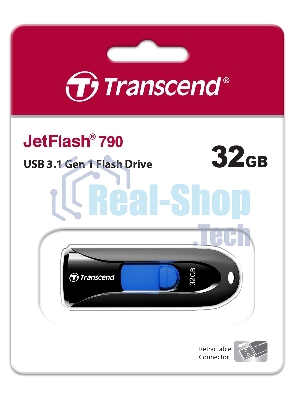 Флешка USB Transcend Jetflash 790 (TS32GJF790K), 32Gb, USB 3.0, R/W 70/25, черный/синий