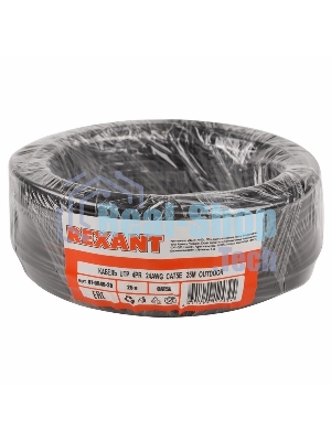 Кабель UTP Rexant 4PR 24AWG, CU (медь), cat.5e, 100 МГц, PE, черный, OUTDOOR, бухта 25 м