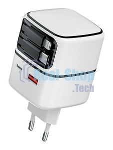 Сетевое зарядное устройство Qumo Energy PD 35Вт (Charger 0093), USB-A QC4+USB-C PD+(USB-C PD+USB 8Pin встр,кабель), белая