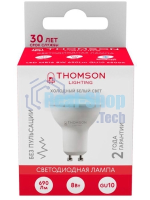 Лампа cветодиодная LED Thomson TH-B2327 GU10, полусфера, 8Вт, 6500К, белый холодный, 1 шт.
