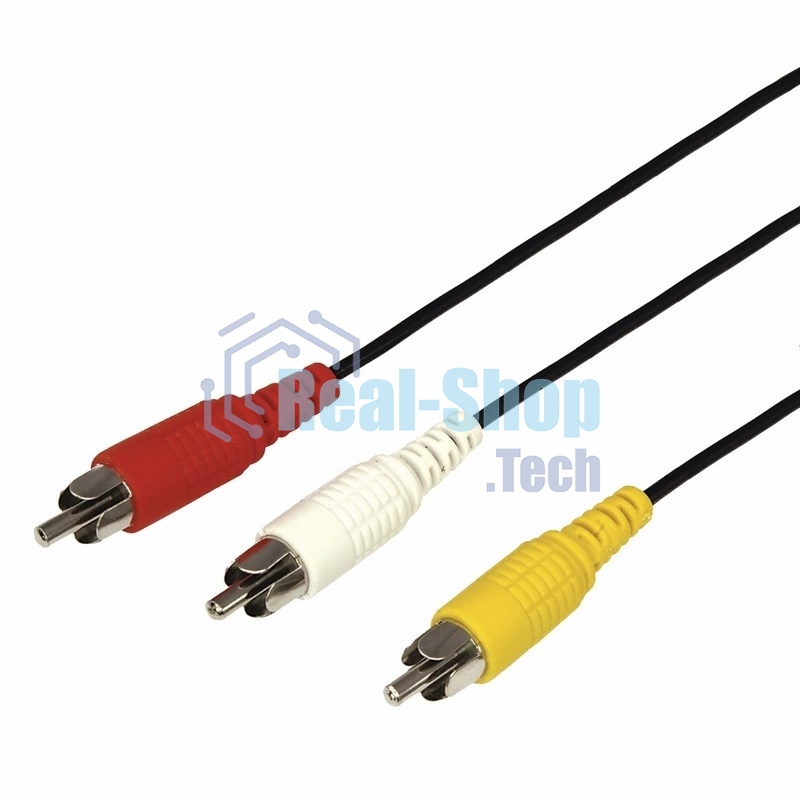 Шнур Rexant 3 RCA - 3 RCA, 5 м, черный (10 шт./уп.)