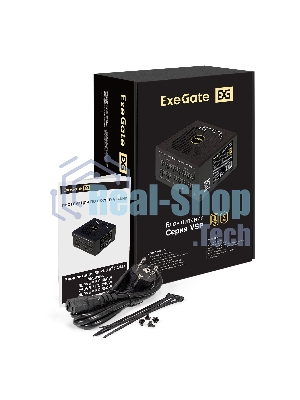 Блок питания 850W ExeGate 80 PLUS® GOLD 850VSP FС (ATX3.0, APFC, КПД 90% (80 PLUS Gold), 120мм fan, 24pin, 2x(4+4)pin, PCIE5.0/12VHPWR, 4xPCI-E, 6xSATA, 3xIDE, 1xFDD, Full Cable Management, black, Color box)
