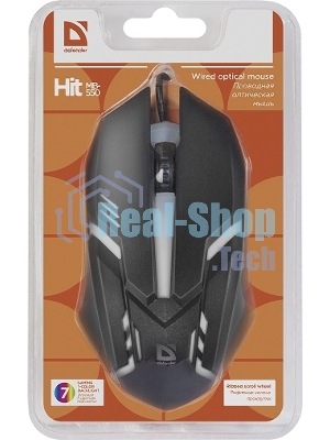 Мышь проводная Defender Hit MB-550 черный, 1600 dpi, USB, кнопки - 4