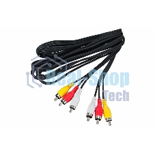 Шнур Rexant 3 RCA - 3 RCA, 5 м, черный (10 шт./уп.)