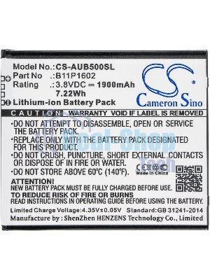 Аккумулятор CameronSino CS-AUB500SL B11P1602 для Asus ZenFone Go 5.03.8V, 1900 mAh, 7.22Wh