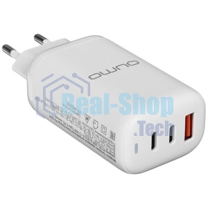 Сетевое зарядное устройство Qumo Energy PD 65Вт (модель 0118), USB-A QC3.0 + 2 USB Type-C PD,+ кабель 1м, Type-C, белый