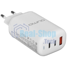 Сетевое зарядное устройство Qumo Energy PD 65Вт (модель 0118), USB-A QC3.0 + 2 USB Type-C PD,+ кабель 1м, Type-C, белый