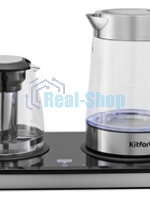 Чайный набор Kitfort КТ-6776 1.8л. 2200Вт черный/нержавеющая сталь корпус: Металл/стекло/пластик