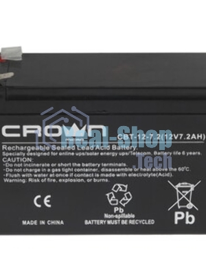 Батарея для ИБП CROWN CBT-12-7.2 (напряжение 12В, емкость 7.2 А/Ч, разм 151х65х100 мм, вес 2,1 кг, тип клеммы - F2, 5 лет)
