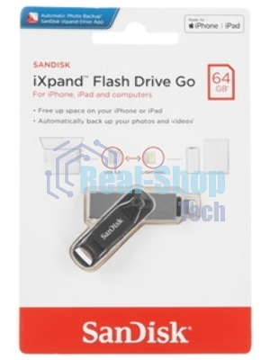 Флешка USB SanDisk IX60N iXpand Go (SDIX60N-064G-GN6NN), 64Gb, USB 3.0/Lightning, R/W 150/70, черный/серебристый