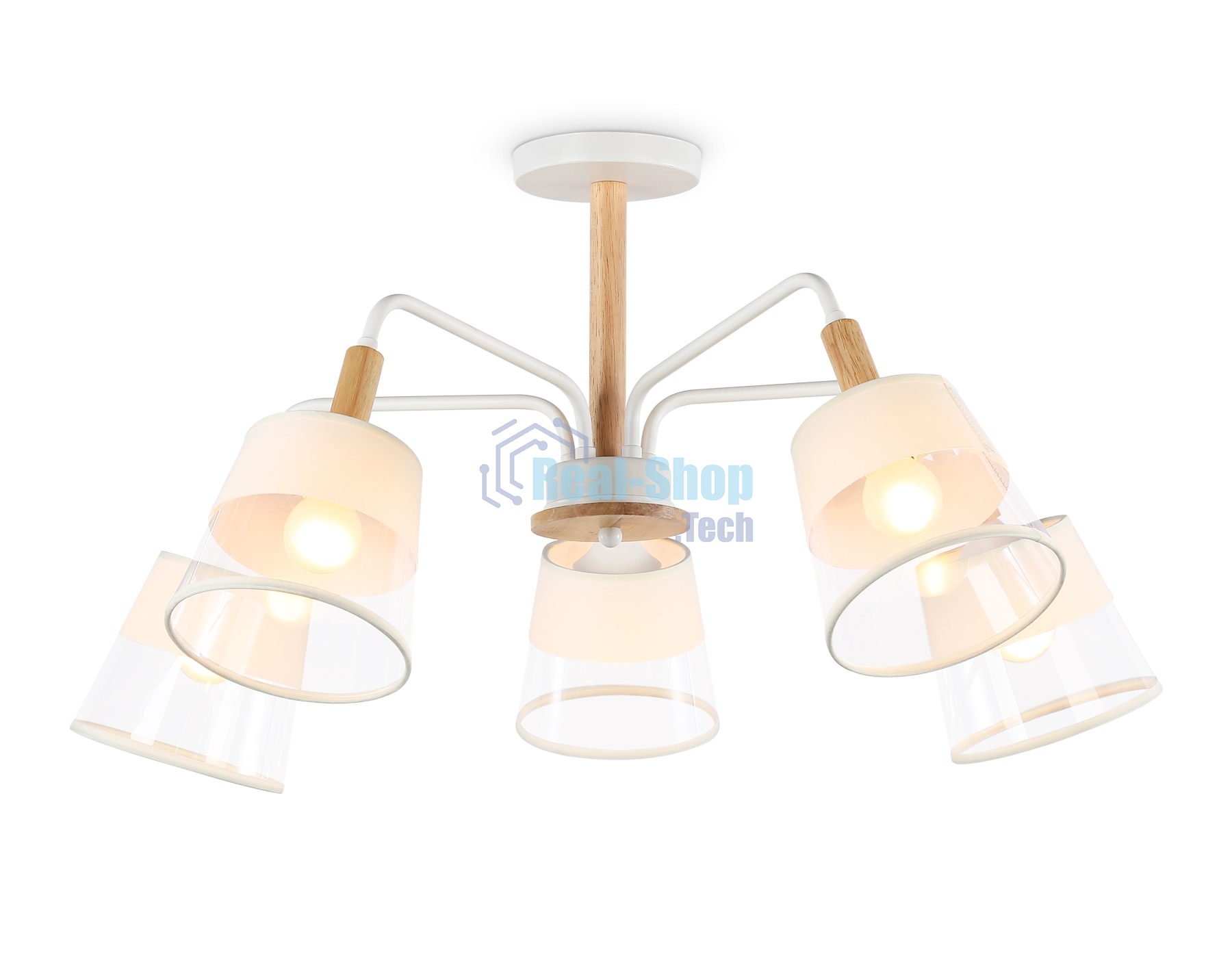 Светильник Ambrella light TR4738/5 WH/LW белый/светлое дерево E27/5 max 40W D760*350