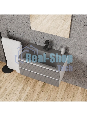 Тумба под раковину Bau Stil Loft grey brushed, раковина кварцевая BAU Stil 75, серый металлик