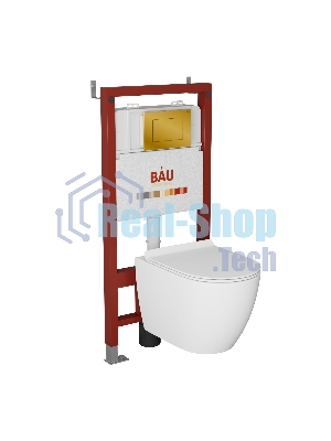 Комплект BAU 6 в 1: инсталляция BAU PRO, унитаз подвесной безободковый Bau Dream 49,5х36, сиденье дюропласт микролифт, клавиша BAU Stil, золото