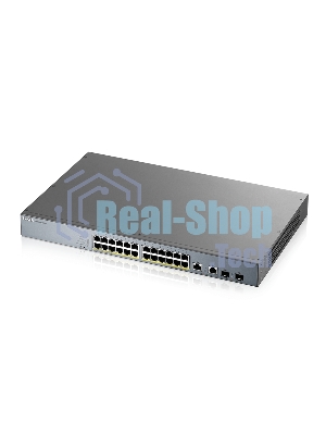 Коммутатор Zyxel GS1350-26HP, 24xGE PoE+, 2xCombo (SFP/RJ-45), бюджет PoE 375 Вт, дальность передачи питания до 250 м, автоперезагрузка PoE-портов, повышенная защита от перенапряжений и электростатических разряд
