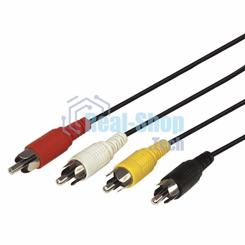 Шнур Rexant 4 RCA - 4 RCA, 3 м, черный (10 шт./уп.)