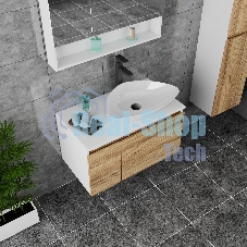 Комплект для ванной, 4 предмета (Тумба Bau Dream Blackwood 80, раковина BAU Triangle 59х39, смеситель для раковины высокий Hotel Black, черный, выпуск клик клак, черный)