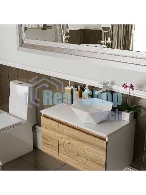 Раковина накладная со смесителем и выпуском (на столешницу BAU Crystal 40х40, белая + смеситель Hotel Still, нер. сталь, выпуск клик-клак хром)