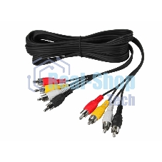Шнур Rexant 4 RCA - 4 RCA, 3 м, черный (10 шт./уп.)