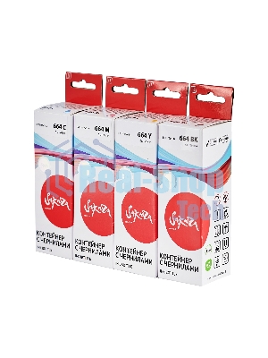 Набор чернил Sakura SIC13T664BA(664 BK) для Epson, водорастворимый тип, (черный, голубой, пурпурный, желтый), 4шт в наборе.