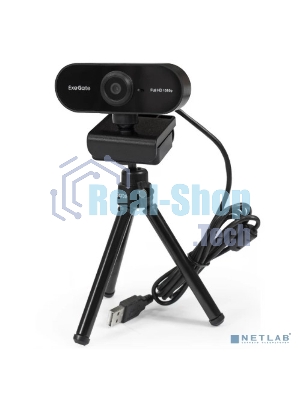 Веб-камера ExeGate Stream C925 Wide 1920x1080, 30 кадр/с, USB Type-A, микрофон (шумоподавление), шторка приватности, универсальное крепление, штатив в комплекте