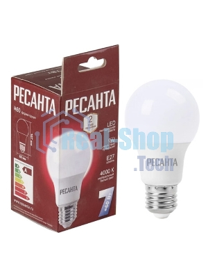 Лампа светодиодная Ресанта LL-R-A60-7W-230-4K-E27 груша, 7 Вт, нейтральный, Е27
