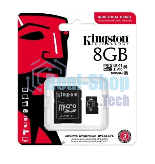 Флеш карта Kingston 8Gb microSDHC Industrial C10 A1 pSLC Card + SD Adapter