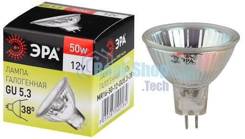 Лампа галогенная ЭРА GU5.3-MR16-50W-12V-Cl(10/200/6000)