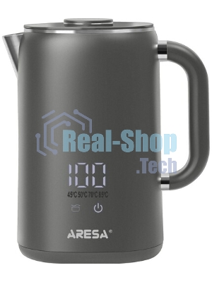 Электрочайник Aresa AR-3481 серый, 1.6 л, 1700 Вт, скрытый нагревательный элемент, поддержание температуры