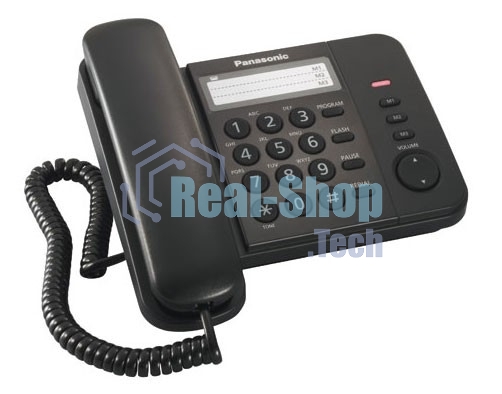 Телефон проводной Panasonic KX-TS2352RUB черный индикатор вызова,порт для доп. телеф. оборуд.,4 уровня громкости звонка