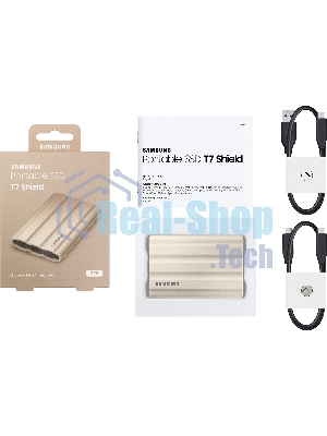 Внешний SSD Samsung T7 Shield, 2TB, USB 3.2 Gen 2 Type-C, R/W 1050/1000, бежевый