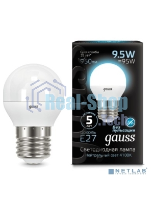 Лампа светодиодная Gauss LED Шар E27 9.5W 950lm 4100K 1/10/50