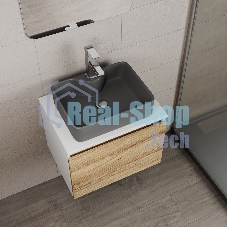 Комплект: тумба Bau Dream Blackwood 60, 1 ящик, раковина BAU Cerama 48х37, темно-серая, смеситель Hotel Stil, нерж сталь, выпуск клик клак хром