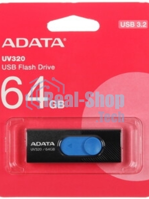 Флешка USB ADATA UV320 (AUV320-64G-RBKBL), 64Gb, USB 3.1, R/W 100/30, черный/синий