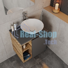 Тумба Bau Dream Blackwood 60 правая, графит, раковина BAU Dream D43, смеситель для раковины высокий Hotel Still, нержавеющая сталь, выпуск клик клак, белый