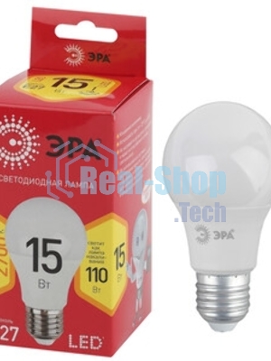 Лампа светодиодная ЭРА LED A60-15W-827-E27 R (диод, груша, 15Вт, тепл, E27)