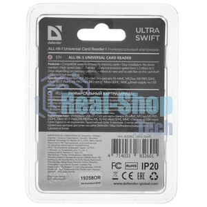 Универсальный картридер Defender Ultra Swift USB 2.0, 4 слота