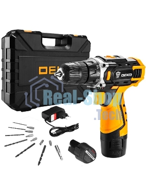 Дрель-шуруповерт Deko DKCD12FU-Li SET3, 20 В, 2 Ач, 42 Нм, щеточный