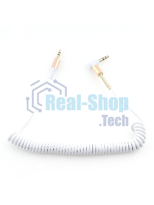 Кабель Cablexpert аудио 90˚ спиральный CCAB-02-35MMLC-1.8MW. 3.5 Jack (M)/3.5 Jack (M), белый, 1.8м, блистер
