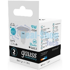 Лампа светодиодная Gauss Elementary MR16 9Вт цок.: GU5.3 спот 220B 4100K св. свеч. белый нейт. MR16 (упак.: 10 шт)