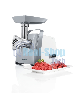 Мясорубка электрическая Bosch MFW 66020 белый/серый, 1800 Вт, 3.0 кг/мин, реверс, защита от перегрузки, насадки - 5