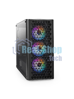 Компьютерный корпус Miditower ExeGate EVO-9202 (ATX, без БП, с окном, 1*USB+1*USB 3.0, аудио, 3 вент. 12см с RGb подсветкой)