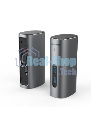 Док-станция Vention TPJH0-EU, USB Type-C, HDMI/VGA/USB/RJ45/SD/3.5мм/PD/DC, USB Type-C