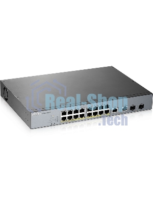 Коммутатор Zyxel GS1350-18HP, 16xGE PoE+, 2xCombo (SFP/RJ-45), бюджет PoE 250 Вт, дальность передачи питания до 250 м, автоперезагрузка PoE-портов, повышенная защита от перенапряжений и электростатических разряд