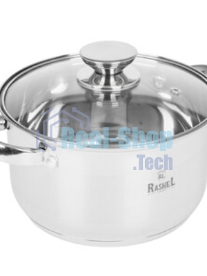 Кастрюля RASHEL Берта R-3600х 3,6 л из нержавеющей стали со стекл. кр., 20 х12 см