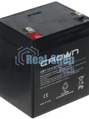 Батарея для ИБП CROWN CBT-12-4.5, напряжение 12В, емкость4,5 А/Ч, размеры (мм)90х70х101, вес 1,48 кг, тип клеммы - F2, тип АКБ - свинцово кислотная с загущеным электролитом в гель, срок службы 6 лет