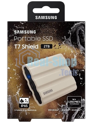Внешний SSD Samsung T7 Shield, 2TB, USB 3.2 Gen 2 Type-C, R/W 1050/1000, бежевый