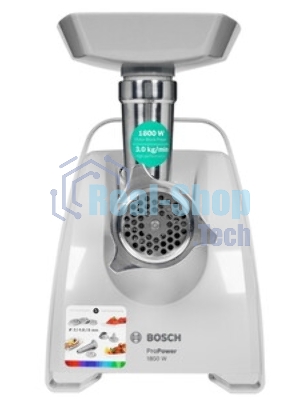Мясорубка электрическая Bosch MFW 66020 белый/серый, 1800 Вт, 3.0 кг/мин, реверс, защита от перегрузки, насадки - 5